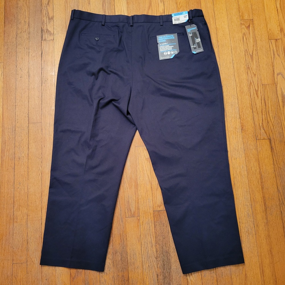 Savane 50x30 Chino Navy Blue Pleated Stretch Ultimate‎ Performance Dress Pants